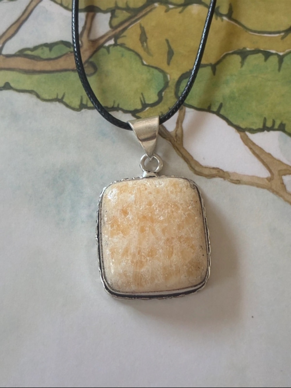 925 Silver Aragonite Gemstone Vintage STYLE Cord Necklace